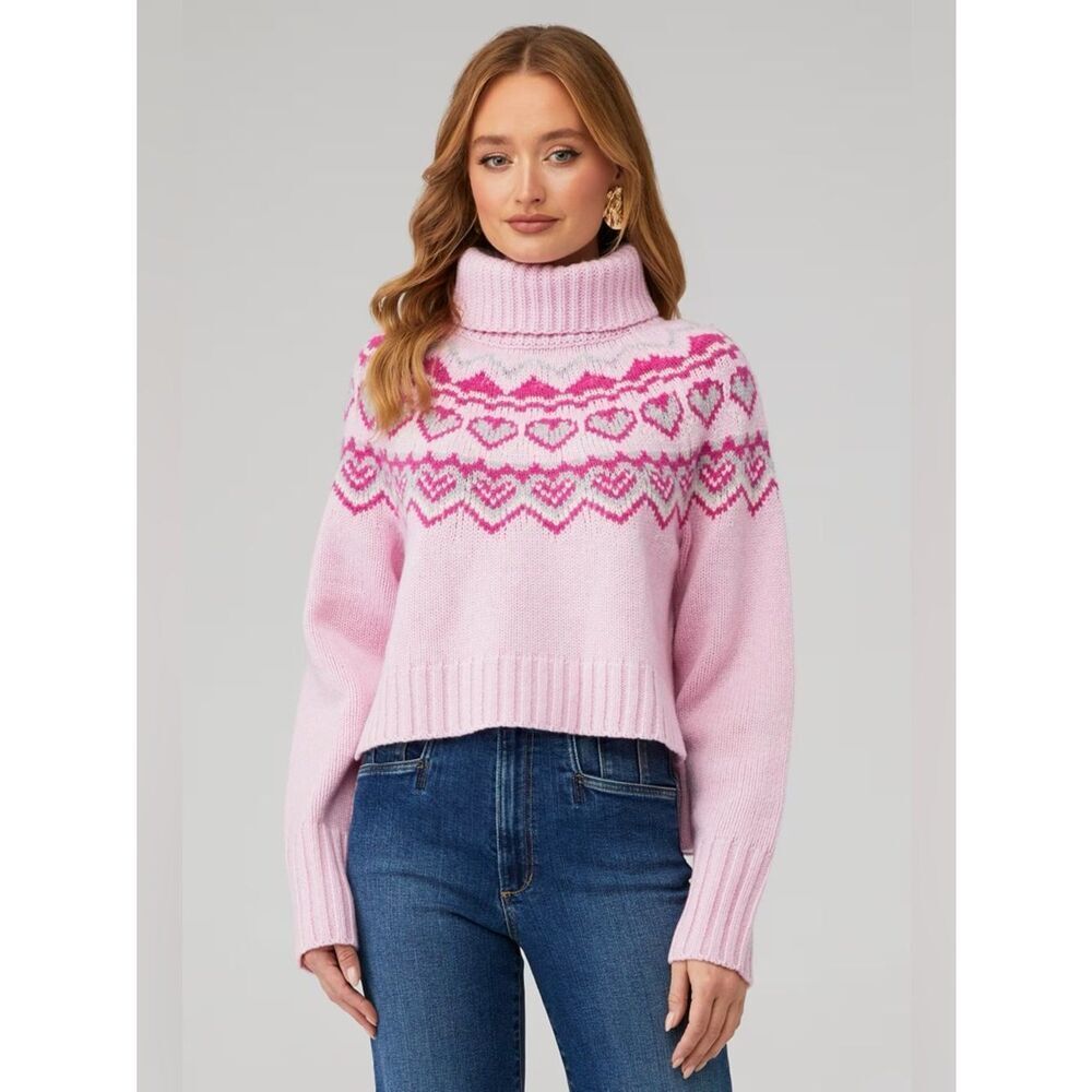 LOVE SHACK FANCY Women's Tobi Fair Isle Cropped Wool Sweater - Medium Fit XSmall